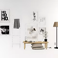 Stylish Interior Wall Decor With Frames Ladder Table Plant And Floor Lamp
