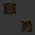Vintage Wooden Chairs with Armrests Worn Surface Three Stacked and Standing Gray Background Reflective Floor