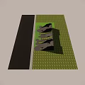Landscape Garden Design Featuring Green Lawn Steps Water Features Paved Areas and Roof Structures