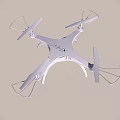 White Modern Drone With Propeller Guards Flying In Blue Sky Background