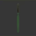 Close Up View Of Green Handle Toothbrush With Brown Bristles On Dark Background