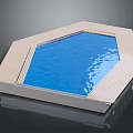 Hexagonal Swimming Pool Equipment With Wooden Cover And Blue Water Surface