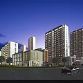 Modern High Rise Residential Building in Urban Area with Landscaping and Evening Sky