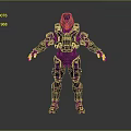 Full Body Armored Character In Mechanical Armor With Purple And Gray Details