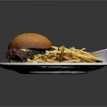 Delicious Homemade Burger Served With Crispy Fries Onion Rings And Ketchup