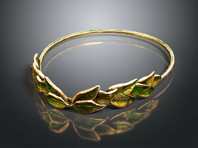 Decorative Ornament Set With Elegant Golden Leaf Motifs And Green Accents For Home Decor 3d model