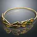 Decorative Ornament Set With Elegant Golden Leaf Motifs And Green Accents For Home Decor