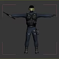 Game Movie Character With Black Helmet Yellow Goggles Tactical Vest Rifle And Dark Blue Outfit