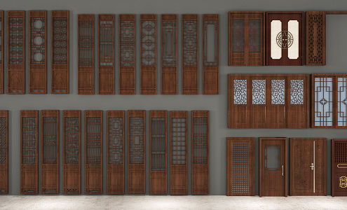 Chinese-style swing door 3d model