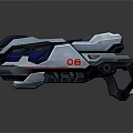 Futuristic Sci Fi Weapon Featuring Blue Glowing Components Metallic Structure And Red DB Logo 3d model
