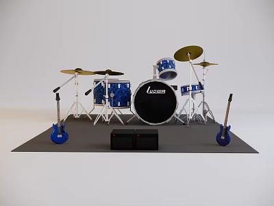Blue Ludwig Drum Set With Electric Guitars Cymbals And Amplifier Equipment 3d model