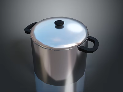 Durable Stainless Steel Cooking Pot With Lid And Black Handles For Kitchen Use 3d model