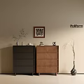 Dark Gray And Wooden Entryway Side Cabinets With Decorative Plant And Wall Art