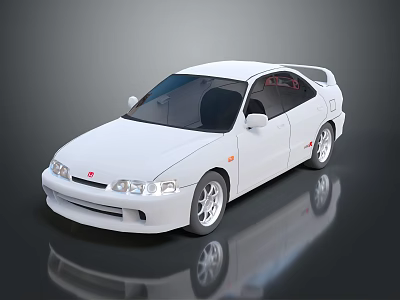 White Sports Car With Rear Spoiler Silver Wheels And Streamlined Design 3d model
