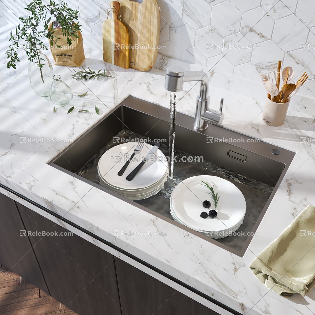 Modern dish washing basin sink single product 3d model