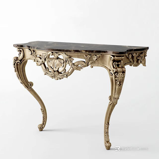 Elegant Ornate Console Table With Carved Details And Marble Top Design 3d model 