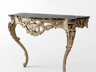Elegant Ornate Console Table With Carved Details And Marble Top Design 3d model
