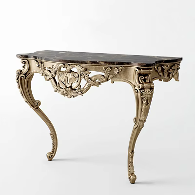 Elegant Ornate Console Table With Carved Details And Marble Top Design 3d model