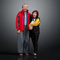 Two People Standing Together With A Small Dog 3d model