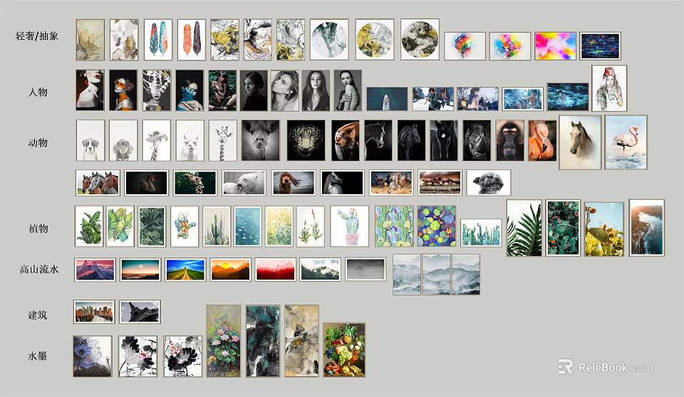 Diverse Artworks Collection On Wall With Various Styles Paintings And Prints 3d model 