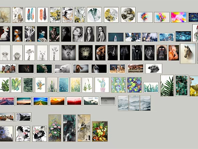 Diverse Artworks Collection On Wall With Various Styles Paintings And Prints 3d model
