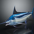 Striking Blue Swordfish With Open Mouth White Underbelly And Shiny Body On Dark Background
