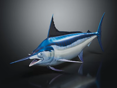 Striking Blue Swordfish With Open Mouth White Underbelly And Shiny Body On Dark Background 3d model