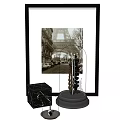 Decorative Ornament Combination With Picture Frame Phone Stand Stacked Books Marble Accents And Checkered Base