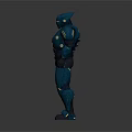 Blue 3D Robot Character With Yellow Accents And Armor Design In Standing Pose
