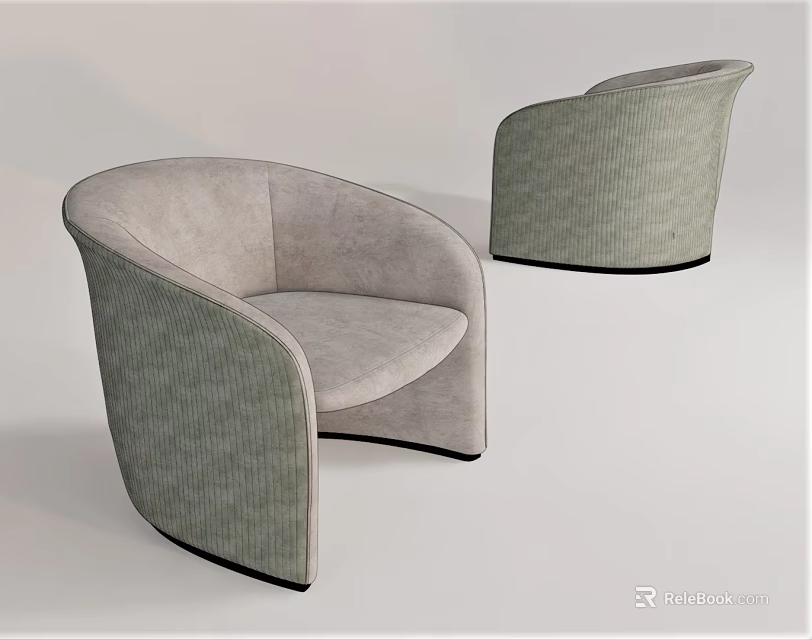 Stylish Modern Single Sofa Featuring Curved Shape Textured Fabric And Light Hue 3d model