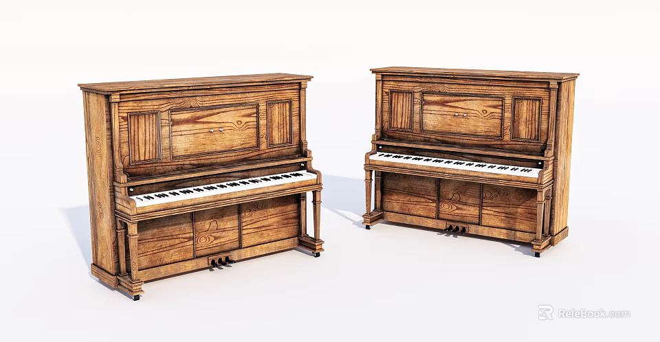 Vintage Wooden Pianos Musical Instruments With Classic Design And Black White Keys 3d model 