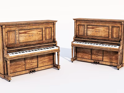 Vintage Wooden Pianos Musical Instruments With Classic Design And Black White Keys 3d model