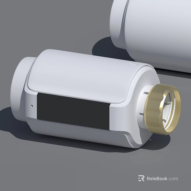 White Cylindrical Industrial Component With Black Middle Section And Golden End 3d model 