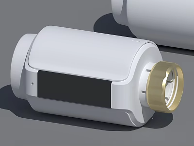 White Cylindrical Industrial Component With Black Middle Section And Golden End 3d model