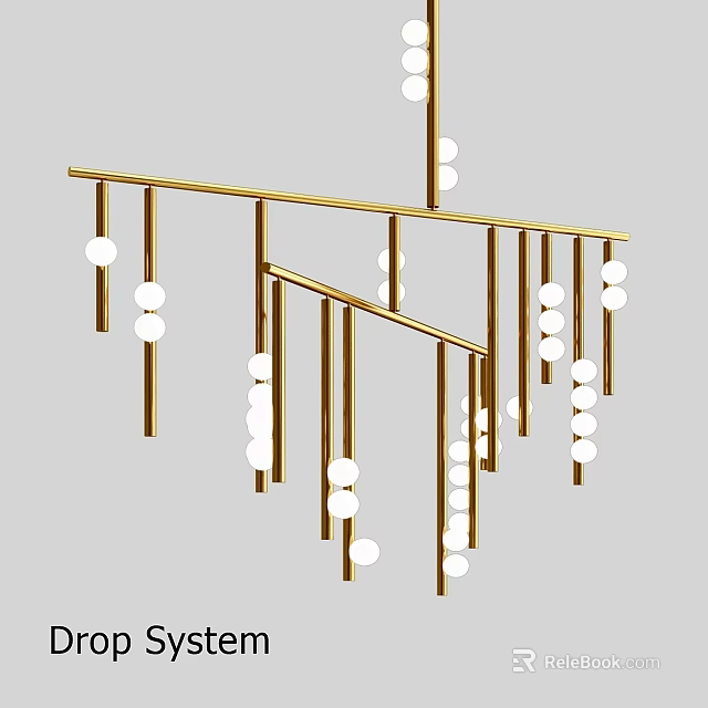 Modern Gold Metal Chandelier With Hanging White Spheres And Artistic Structure 3d model 