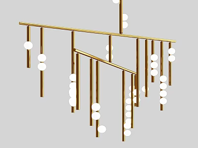 Modern Gold Metal Chandelier With Hanging White Spheres And Artistic Structure 3d model