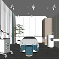 Modern SPA Sauna Treatment Room With Massage Bed Wooden Cabinets And Green Plant