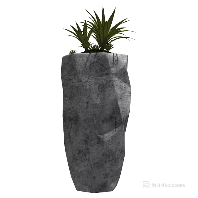 Bonsai Potted Plant in Natural Stone Pot with Green Foliage for Home Decor 3d model 