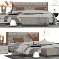 Modern Upholstered Double Bed With Bedside Tables Table Lamps And Decorative Flowers 3d model