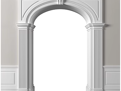 White Arched Doorway With Decorative Columns Light Colored Walls And Moldings 3d model
