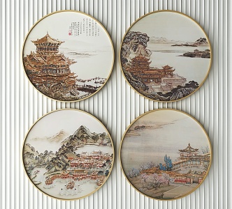 New Chinese Round Frame Painting Decorative Painting 3d model