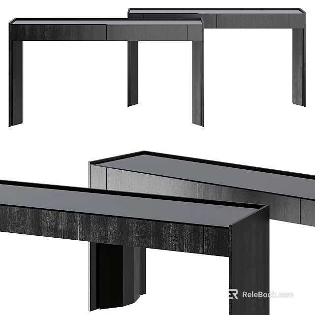 Modern Dark Wood Tables With Simple Design And Drawer Details 3d model 