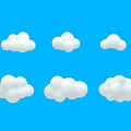 Six Soft White Fluffy Clouds Floating on Clear Blue Background