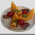 Roasted Pumpkin Slices with Red Sauce and Green Leaf Garnish on Textured Plate