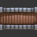Detailed Stone Arched Bridge Structure With Wooden Deck And Stone Pillars