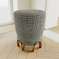 Round Stool With Houndstooth Fabric And Curved Wooden Legs In Geometric Floor Room