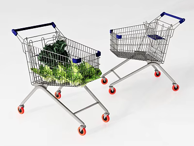 Public Facility Shopping Carts Filled With Fresh Vegetables And Red Wheels 3d model