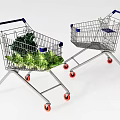 Public Facility Shopping Carts Filled With Fresh Vegetables And Red Wheels