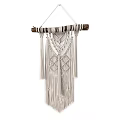 Cream Colored Macramé Wall Hanging With Wooden Stick And Tassels Design