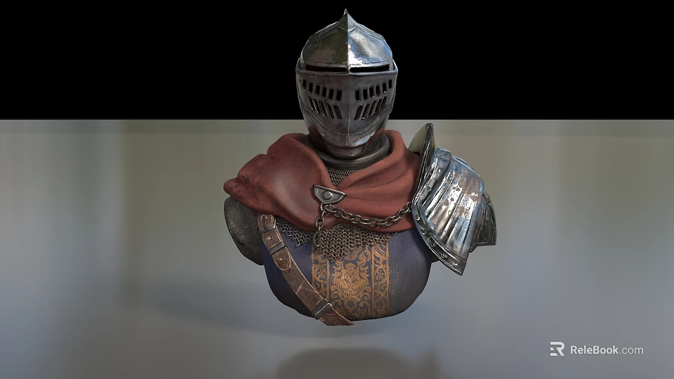 Game Movie Character With Silver Helmet Red Cape And Metal Shoulder Armor 3d model 